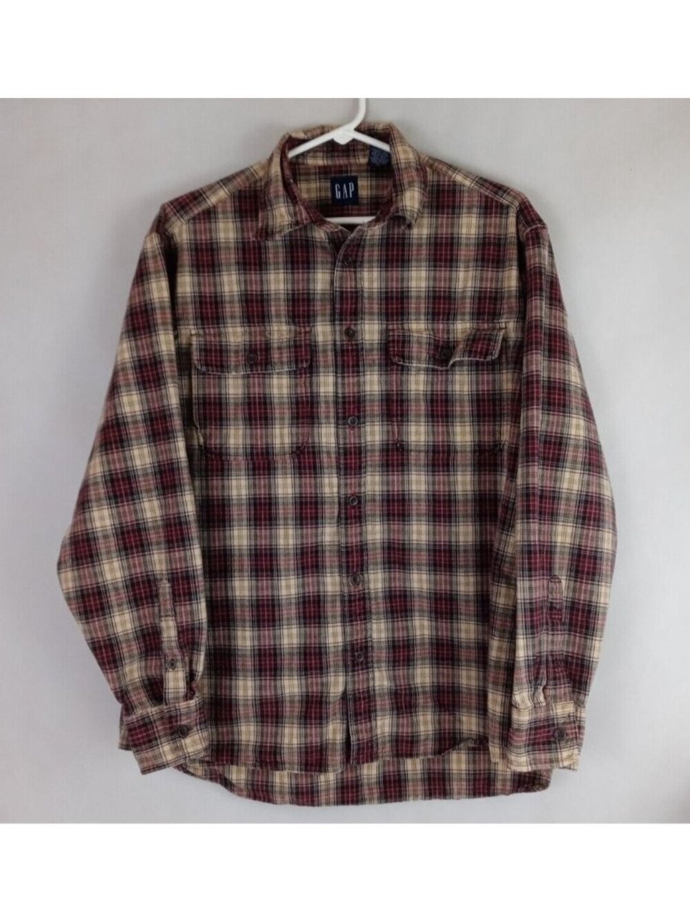 Gap Men's Red & Brown Plaid Casual Dress Shirt Size Small 100% Cotton